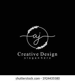 AJ Initial calligraphy handwritten logo. Handwritten alphabet in the logo template. Letters and Alphabet for signature, wedding, fashion, floral and botanical logo design 