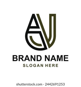 Logo moderno de la línea del icono de AJ, color dorado y fondo negro