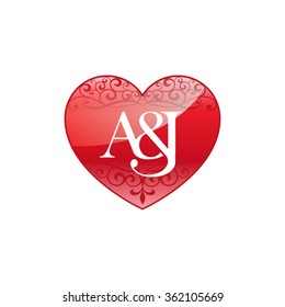 A&J initial letter couple logo with ornament heart shape.