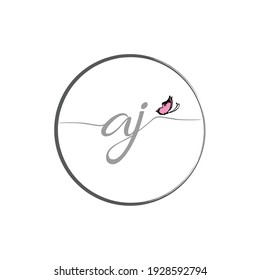 AJ-Logo-Design mit anfänglichem Buchstaben und Handschrift mit Schmetterling