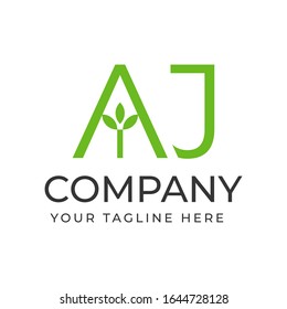 AJ initial letter with leaf plant shape logo template, vector file eps 10 text and color is easy to edit