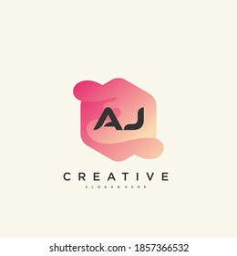 AJ Elementos de la plantilla de diseño de iconos del logotipo de la carta inicial con el arte colorido de la onda.