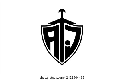 AJ initial letter shield icon gaming logo design vector. batman, sports logo, monogram, shield, war game, symbol, playing logo, abstract, fighting, typography, icon, minimal, premier league, club logo