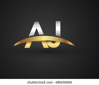 AJ initial logo company name colored gold and silver swoosh design. vector logo for business and company identity.
