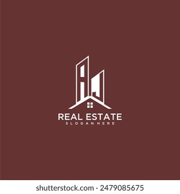 AJ initial monogram building and roof logo for real estate