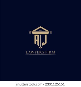 Logotipo de la firma de abogados monograma inicial de AJ con diseño de hitos