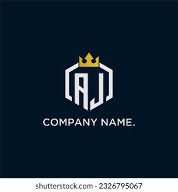 AJ initial monogram logo design for hexagon style  crown elegant image