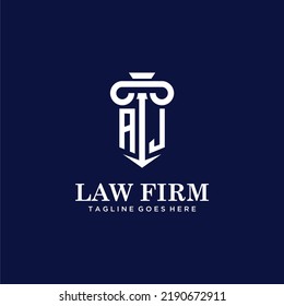 AJ initial monogram logo lawfirm with pillar design