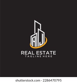 AJ initial monogram logo for real estate with building style