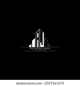 AJ initial monogram logo for real estate with building style