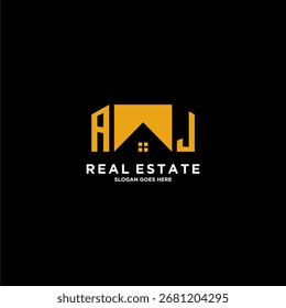 Logotipo do monograma inicial de AJ para imóveis com design de casa criativa