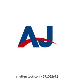 AJ initial overlapping swoosh letter logo blue red
