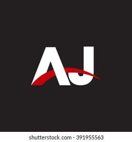 AJ initial overlapping swoosh letter logo white red black background