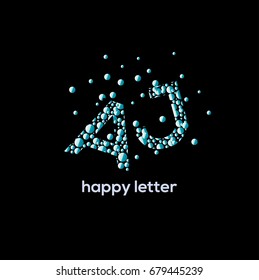 AJ A  J Letter Logo with Blue dots and Water Bubble Dots Design Vector element.