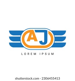 AJ or JA Letter Logo Design with a Creative Cut Letter Initial Logo Design with wings logo design