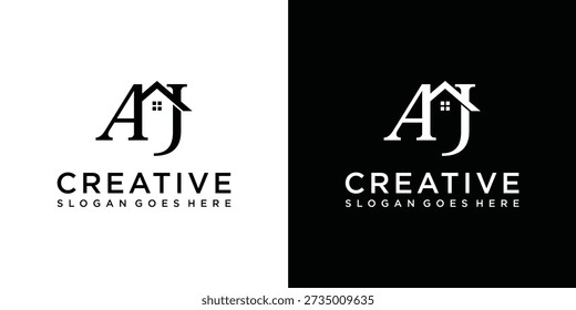 AJ or JA letter logo design with home vector design