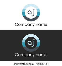 AJ letter circle shape icon logo white blue