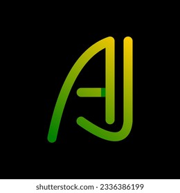 Ilustración de vectores de plantillas de diseño de logotipos iniciales de letras AJ. Tipografía verde degradado amarilla sobre fondo negro