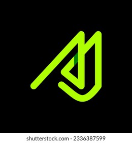 Vektor-Illustration des ersten AJ-Letter-Logo-Designs. Grüne Typografie auf schwarzem Hintergrund