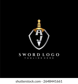 AJ carta monograma de luxo para escudo e espada estilo imagem