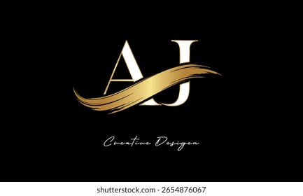 Logotipo do monograma da carta de AJ - marca de carta de traço elegante da escova de ouro para a marca de luxo, moda, Boutique Premium Identity Design
