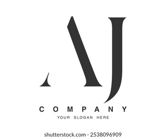 AJ logo design. Initial letter a and j serif font style. Creative classic company name typography. Trendy logotype or identity. Vector illustration.