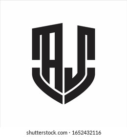 AJ Logo monogram with emblem shield shape design isolated on white background