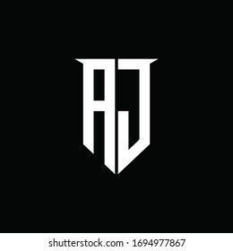 Monograma del logotipo de AJ con plantilla de diseño de estilo de escudo de emblemas