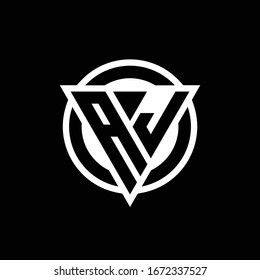Logo de AJ con forma triangular de espacio negativo y plantilla de diseño redondeado de círculo aislado en fondo negro