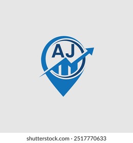 AJ Logo with Upward Arrow and Location Pin Symbol for Business Growth, AJ financial logo design template