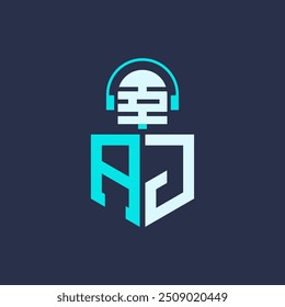 AJ Microphone Logo Design for Audio, Music, and Podcast Branding - Letter AJ Logo Professional Vector Illustration for Creative Industries