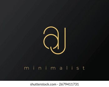 Logotipo minimalista AJ com formas entrelaçadas no fundo preto sólido. Um design de logotipo minimalista limpo e moderno.