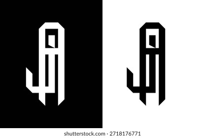 Diseño de logotipo de monograma AJ, letras entrelazadas minimalistas A y J, tipografía de simetría geométrica moderna para arquitectura, tecnología e identidad de marca de bufete de abogados