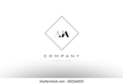 aja a j a retro vintage simple rhombus three 3 letter combination black white alphabet company logo line design vector icon template 