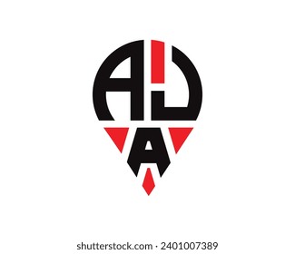 AJA letter location shape logo design. AJA letter location logo simple design