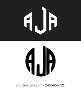 AJA letter logo design in six style. AJA polygon, circle, triangle, hexagon, flat and simple style with black and white color variation letter logo set in one artboard. AJA minimalist and classic logo