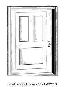 Ajar door. Isolated object on white background.Vector illustration in sketch style