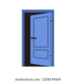 Ajar door. Open entrance, entry way to apartment, room. Exit doorframe. Portal, entryway to entering, exiting abstract house, home. Flat vector illustration isolated on white background