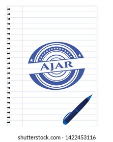Ajar emblem with pen effect. Blue ink. Vector Illustration. Detailed.