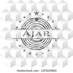 Ajar grey emblem. Retro with geometric cube white background