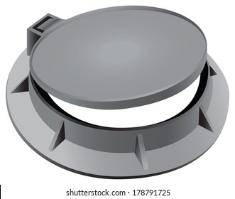 Ajar manhole with a hinged lid. Vector illustration.
