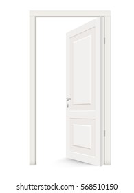 Ajar white door isolated. Realistic vector illustration isolated.