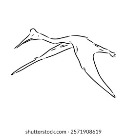 ajarhid, vector sketch flying dinosaur - black and white vector illustration