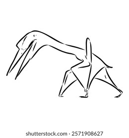 ajarhid, vector sketch flying dinosaur - black and white vector illustration