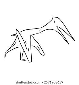 ajarhid, vector sketch flying dinosaur - black and white vector illustration