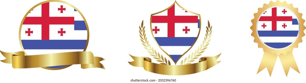 Ajaria flags. Symbols of countries map