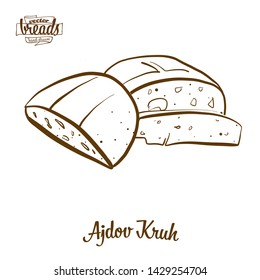 Ajdov Kruh bread vector drawing. Food sketch of Buckwheat bread, usually known in Slovenia. Bakery illustration series.