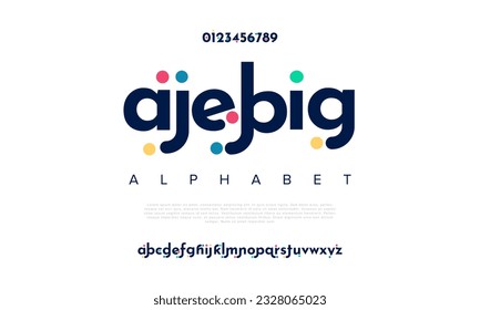 Ajebig abstract digital technology logo font alphabet. Minimal modern urban fonts for logo, brand etc. Typography typeface uppercase lowercase and number. vector illustration