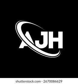 Logotipo AJH. Projeto do logotipo da letra AJH. Logotipo inicial AJH ligado ao círculo e ao monograma em maiúsculas. AJH tipografia para tecnologia, negócios e marca imobiliária.