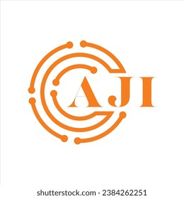 Diseño de letras AJI.Diseño de logotipo de tecnología de letras AJI sobre fondo blanco.Diseño de logotipo AJI Monograma para emprendedores y empresas.